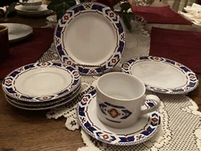 7 pieces International Tableworks Blue Ridge # 108  Saucers,cup , salad plates