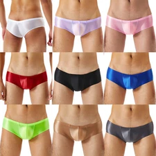 Mens Ice Silk Low Waist Briefs Underwear Sexy Gay Thongs Pouch Bikini Shorts