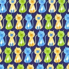 Feline Drive Fabric MUSINGS Cats Navy Robert Kaufman Sold by the Yard