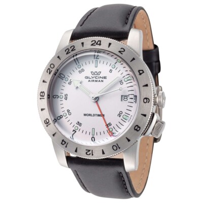 NEW Glycine 40mm Men's Airman Swiss GMT Quartz Ivory Dial Leather SS Watch 
