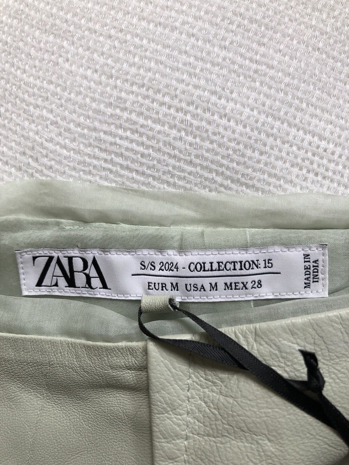 ZARA Light Green Real Sheep Leather Skirt. M UK 12 W31 L32 Limited