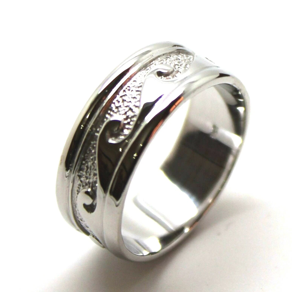 Kaedesigns Solid Heavy Genuine 9ct White Gold Mens Surf Wave Ring