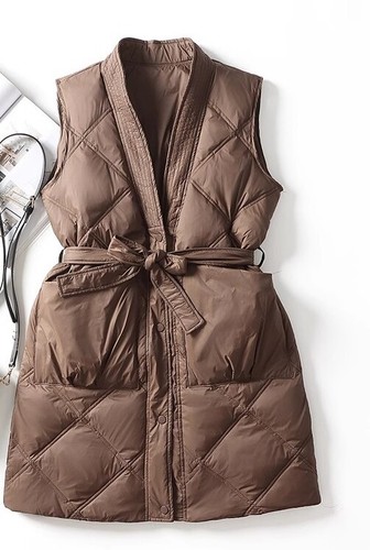 Winter Womens Down Jacket Waistcoat Ultralight Puffer Long Coat Packable Vest - Picture 4 of 20
