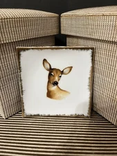 Vintage JAPAN Small Square China Trinket Dish with Female Deer Head/Gold Trim