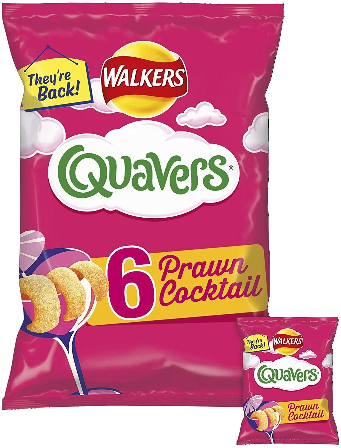 WALKERS CRISPS QUAVERS PRAWN COCKTAIL SALT & VINEGAR MULTIPACKS 6 PACK