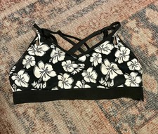 Victoria's Secret pink strappy logo sport bra Large Black Floral