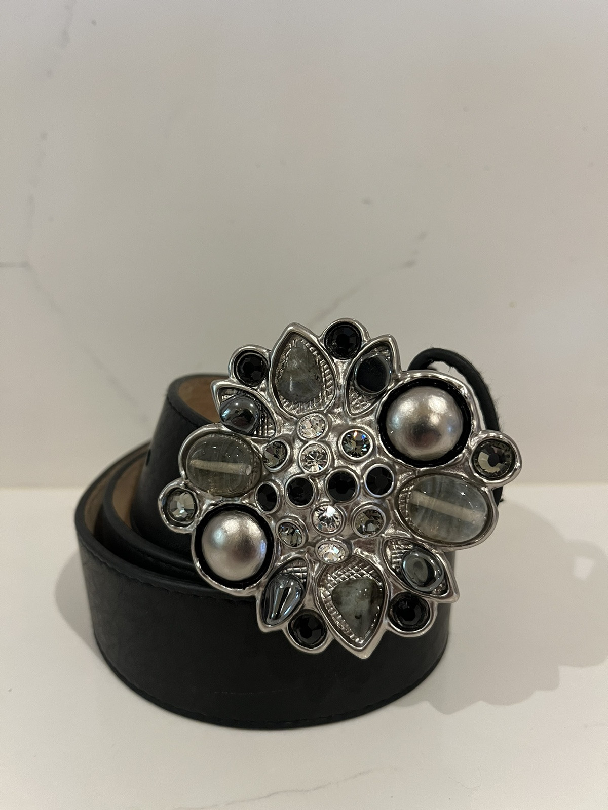 Leatherock Ladies Genuine Black Leather Belt Rhinestone Buckle Size Medium 34 Buy Black Genuine Leather Western Belts Ladies Rhinestone main image 3