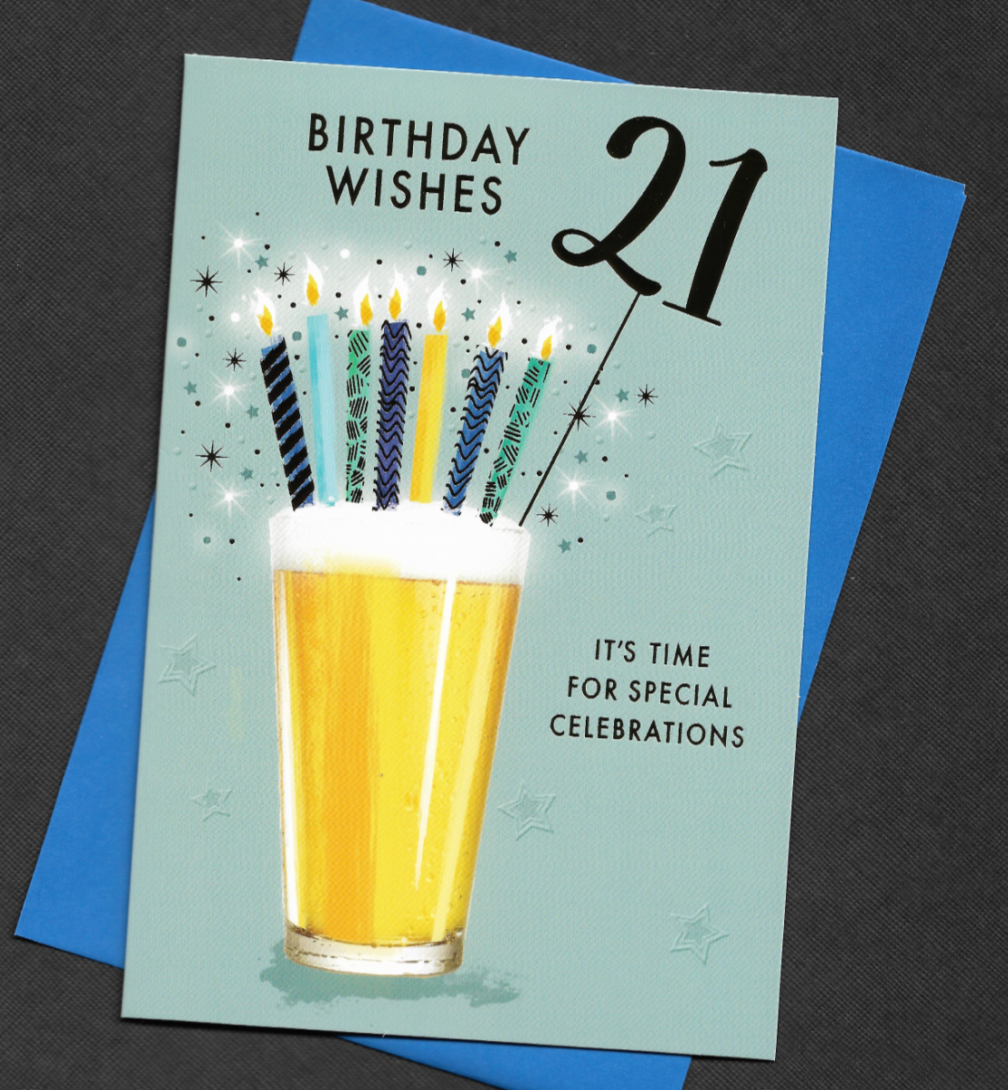 21st Birthday Card 21 Years Twenty-one  Beer Male Man Men Pint Candles 19x13cm