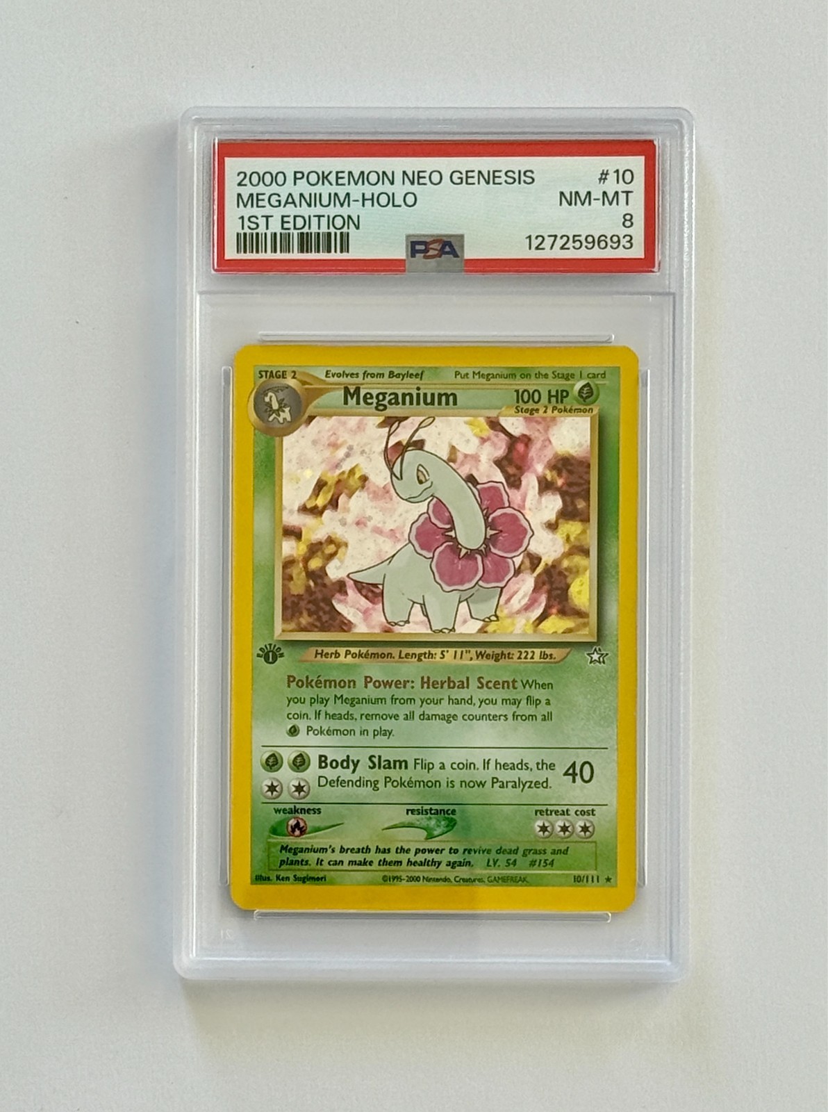 Pokemon Neo Genesis #10 Meganium Holo 1st Edition PSA NM-MT 8