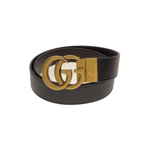 GUCCI Reversible Double G Belt, Dusty Leather, Black, Men's 627055