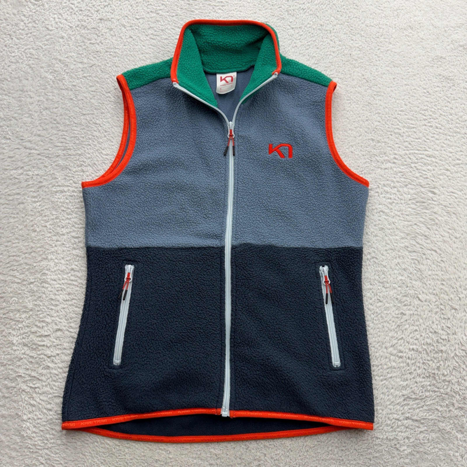 Kari Traa Womens Small Blue Green Colorblock Full Zip Fleece Vest