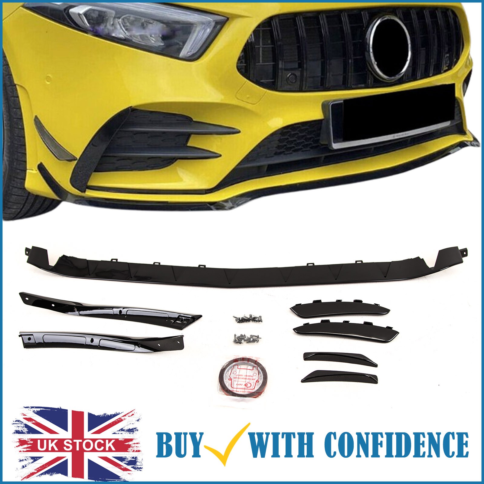 Fits Mercedes A Class W177 A35 2018-2022 Front Bumper Splitter Front Canards Aero Kit Sport Gloss Black - Image 3