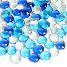 FUTUREPLUSX 5 Lb Flat Glass Marbles, 500PCS Blue Mixed Medium,