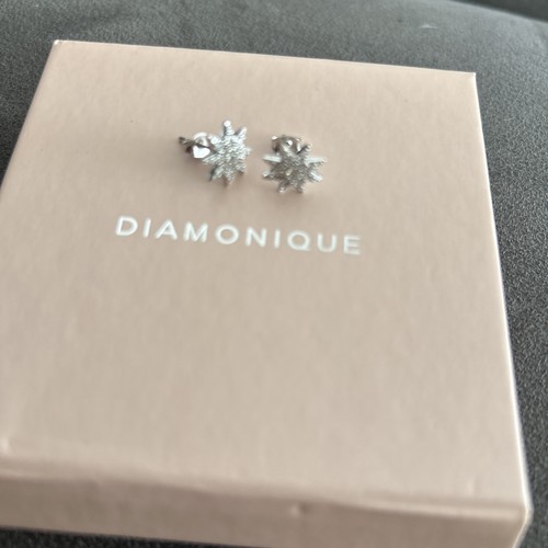 QVC Diamonique 925 cz Sterling Silber Stern Ohrringe Neu in OVP