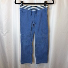 Mini Boden 9Y Blue Corduroy Pants Heart Knees Stripe Waist Pull On Girls Cute