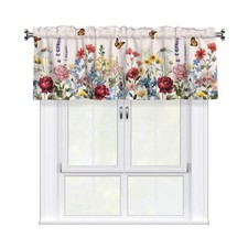 Floral Valances for Windows Spring Summer Wildflower Kitchen Curtain Farmhous...