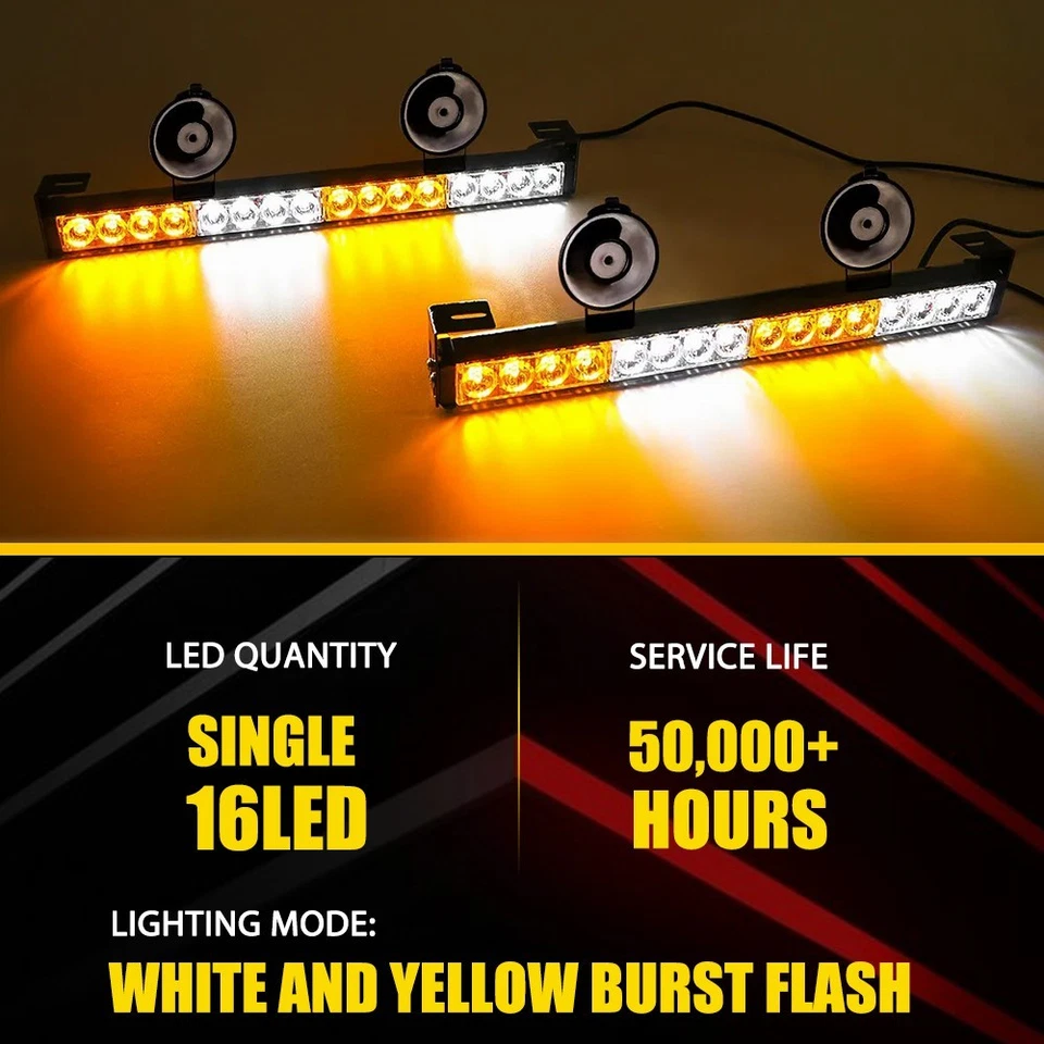 Ámbar/Blanco 54-LED Luz de Emergencia Barra Techo Doble Lado Luz de Advertencia Estroboscópica Foto 3 de 4