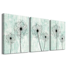 Light Green Background Dandelion Canvas Wall Art Paintings For Living Room La...