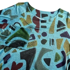 Jess & Jane Abstract Print Long Sleeve Tunic Top Women's Size Medium Teal Blue