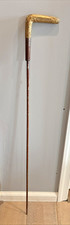 Antique Brown Painted Metal Umbrella Stick w/ Ornate Brass Handle HESSE