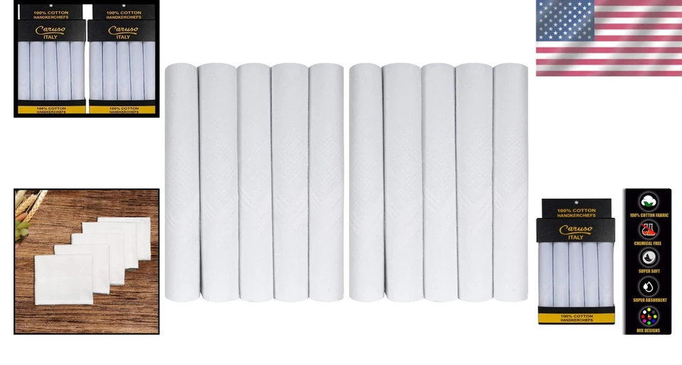 Elegant Men's Cotton Handkerchiefs - 100% Premium Fabric, 10-Pack, 46cm x 46cm - Image 2 of 4