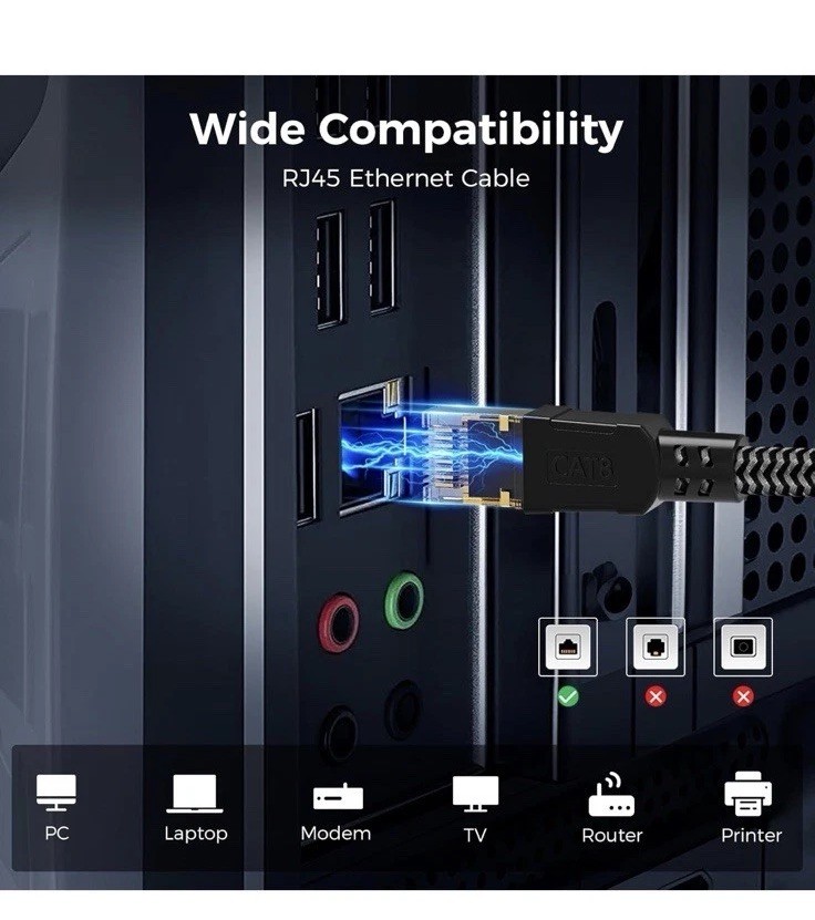 Cat 8 Ethernet Cable 100FT, High-Speed Braided Internet Cable Network Cord