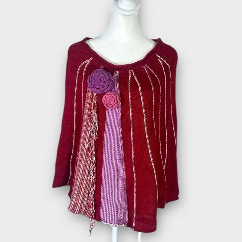 BCBGMaxAzria Poncho Coverup Women's One Size Maroon Pink Wool Cashmere Knit