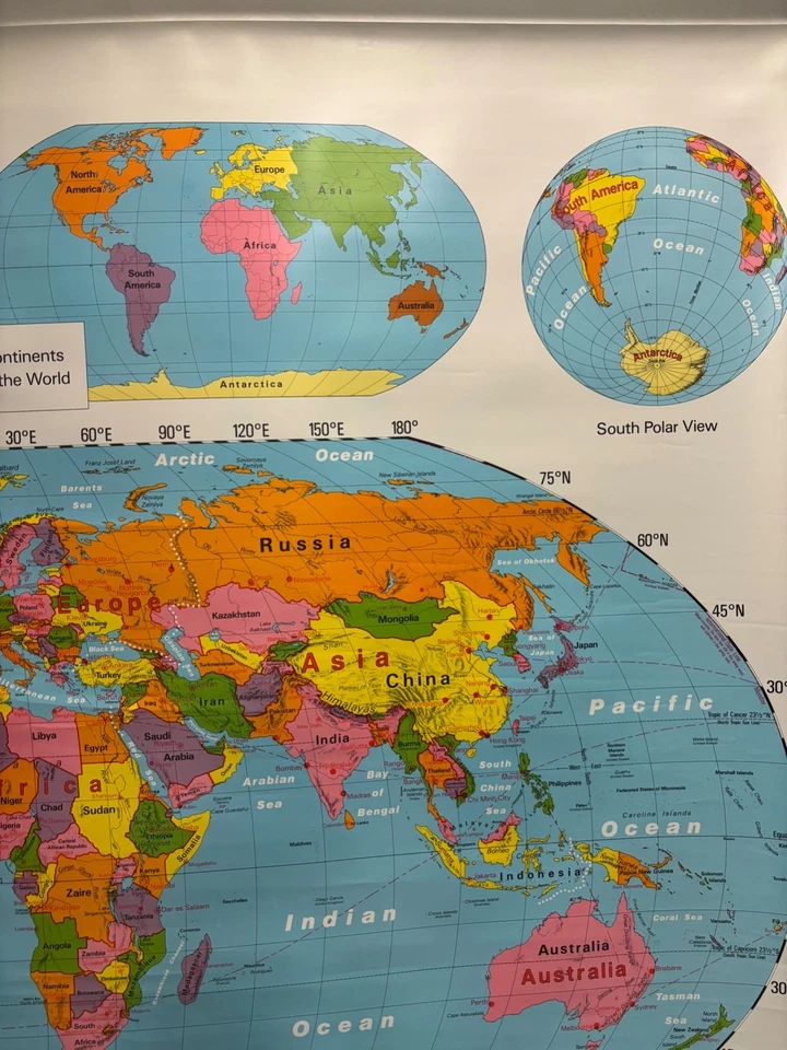 Mapas Escolares Pull Down 2 Capas Mundo EE. UU. De Colección, Salvamento, Antiguo, Antiguo. Foto 3 de 4