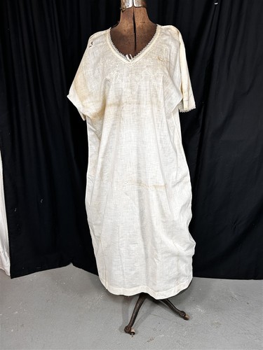 antique night gown long cotton lace embroidered flapper bust 48 original 1920 - Picture 2 of 8