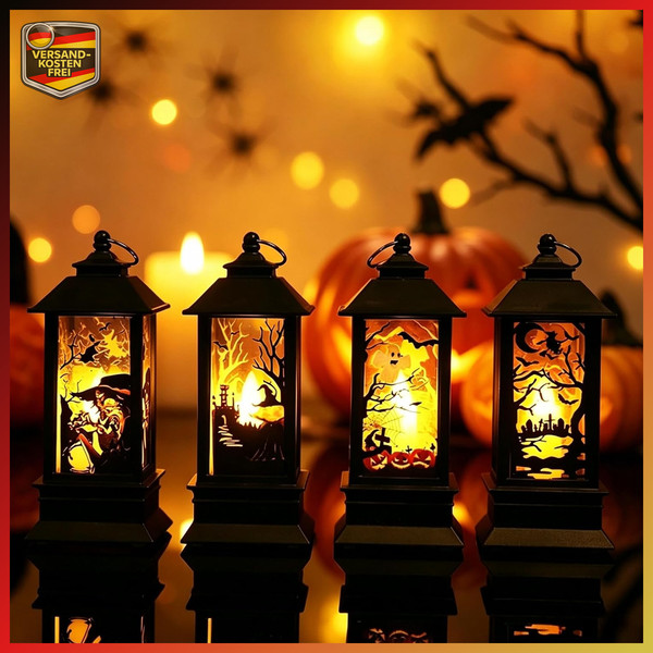 Halloween Deko Innen Laterne 4 StüCk KüRbis Deko Mit LED Kerze Herbstdeko-image