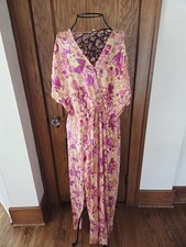 Cotton Bleu Botique NWT Medium Cover Up Maxi Dress Pool Beach Floral Pink Orange