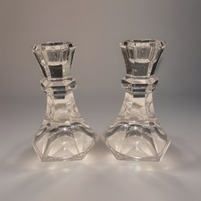TOWLE 24% LEAD CRYSTAL CLEAR  CANDLE HOLDERS, SET OF TWO, 5  TALL, AUSTRIA
