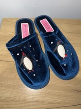 Kate Spade Jolie Velvet Navy Blue Slippers With Penguin Design, Size 8 NWOT C