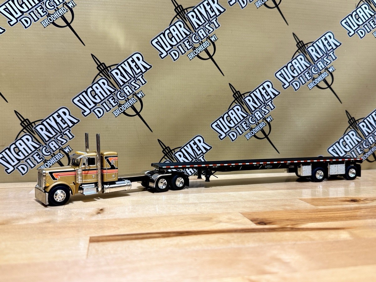 DCP 1/64 Peterbilt 379 Flatbed With Flatbed Trailer Semi Truck