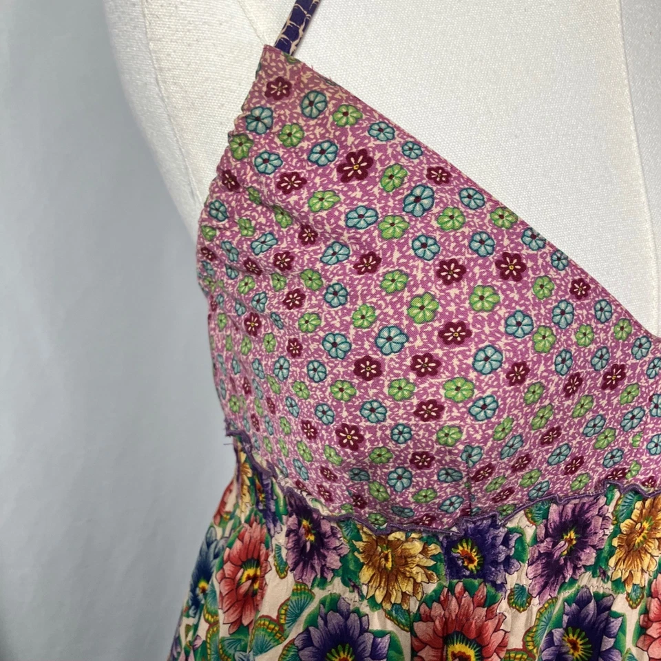 Maxi Vestido Floral Lucky Brand Cuello Halter Boho Festival Talla XS Y2K Foto 3 de 4