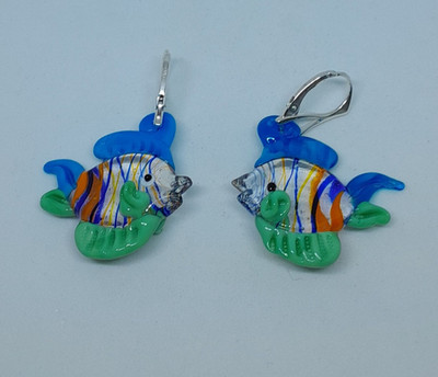 schlafende Ohrringe Fische Muranoglas und Silber Unikat Kreation