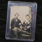 Antique Victorian Tintype Photo Seated Couple Portrait Man Beard Bow Tie