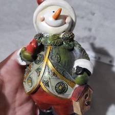 Vintage Kirklands Snowman With Red Bird And Birdhouse Fine Details Glitter