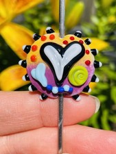 Lampwork Glass Lentil Heart Focal Bead HANDMADE Artisan Lampwork Glass Focal