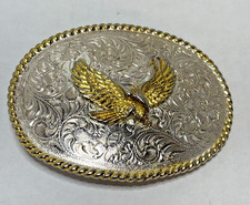 Nocona 3D Flying Eagle Ornate Belt Buckle Silver Gold