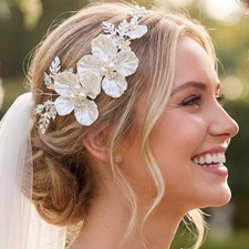 Wedding Headband Flower Hair Vine Silver Leaf Bridal Hair Accessories for Women