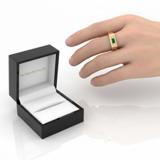 Anello Baguette Smeraldo Verde Uomo Minimalista Geometrico Oro Statement Ring 925