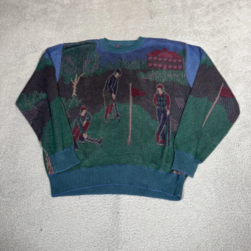 Suéter De Colección Isla De Algodón Para Hombres Grande Verde Golf Gráfico Tejido Grandpacore Foto 2 de 4