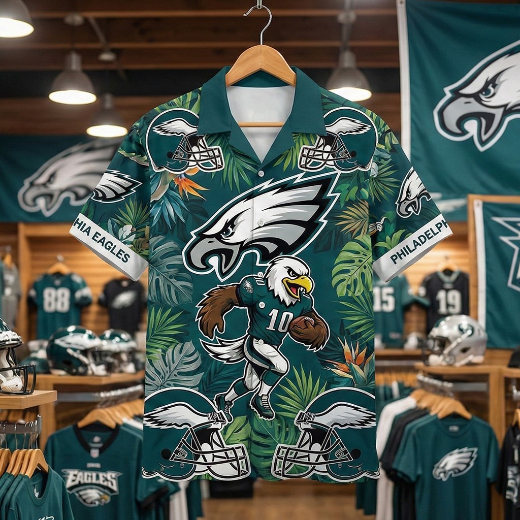 Eagless Team Philadelphia Football Team Hawaiian Button Shirt, Lote S-5XL