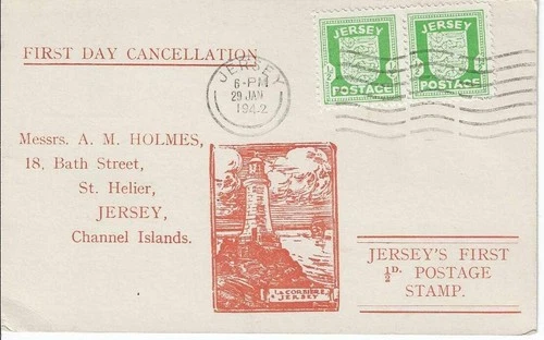 1942 (29 January) Jersey 0.5d Arms Definative Pair On Holmes FDC Cat £50
