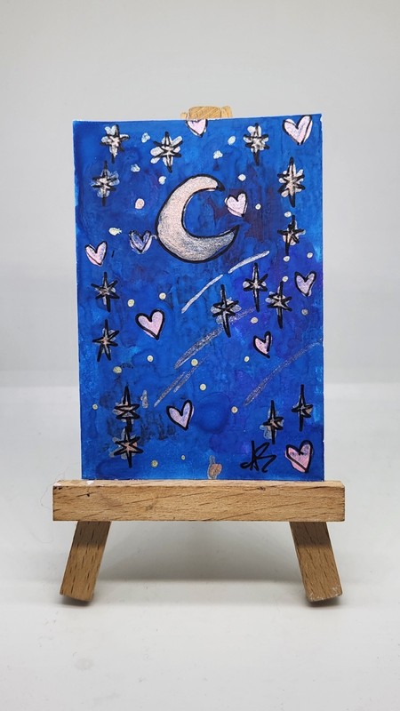 ACEO Original Painting "Make a Wish” by Abby Watercolor & Pen 2.5in x 3.5in