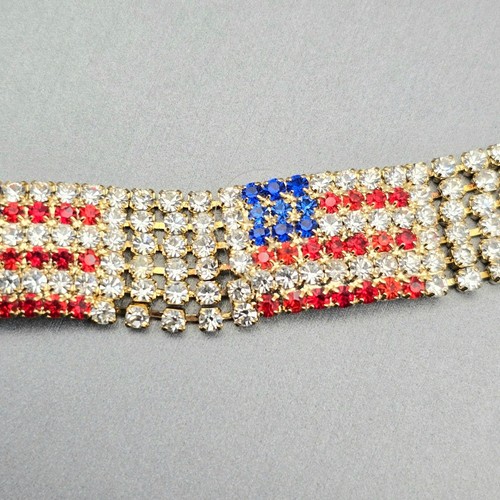 Amerikanische Flagge Strass Armband 7,5" rot weiß & blau patriotischer Schmuck - Bild 4 von 7