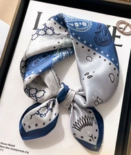 100% Silk Mulberry 20" Small Scarf For Women Neckerchief Wrap brown cashew Print