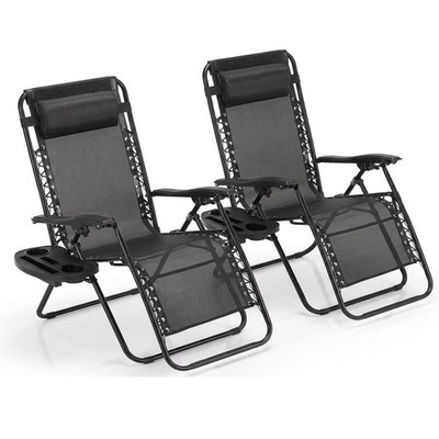 2-Pack Zero Gravity Chair 300lb Patio Beach Pool Recliner Pillow Cup Black