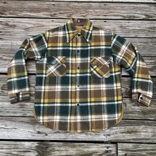 Vintage SEARS Wool Mackinaw Jacket Size XL Olive Green Plaid Made In USA
